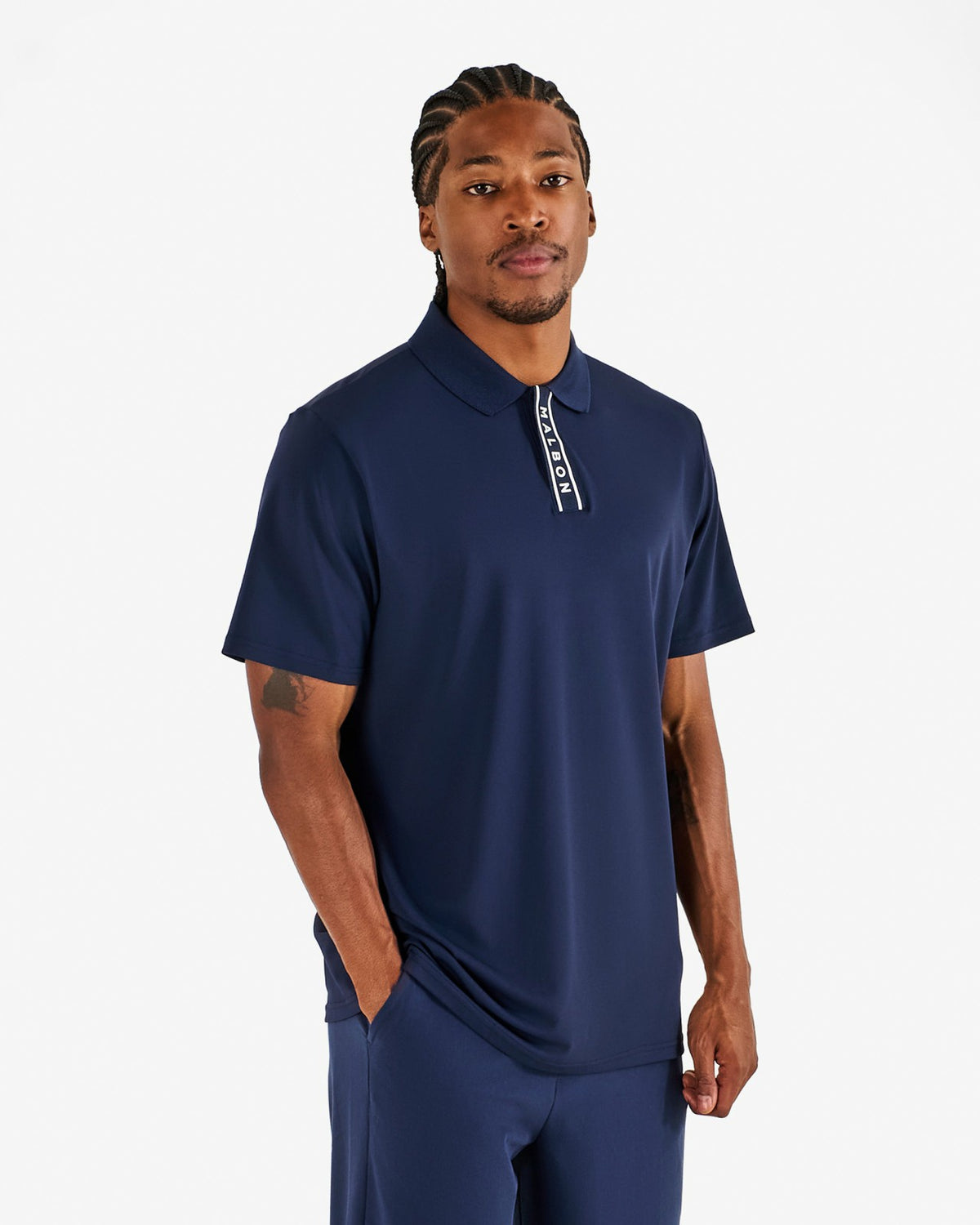 Malbon Block Placket Polo - Navy