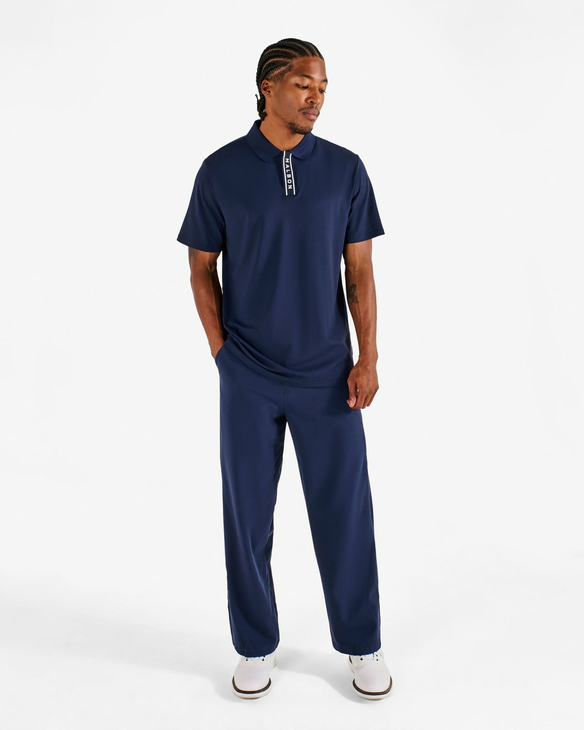 Malbon Block Placket Polo - Navy