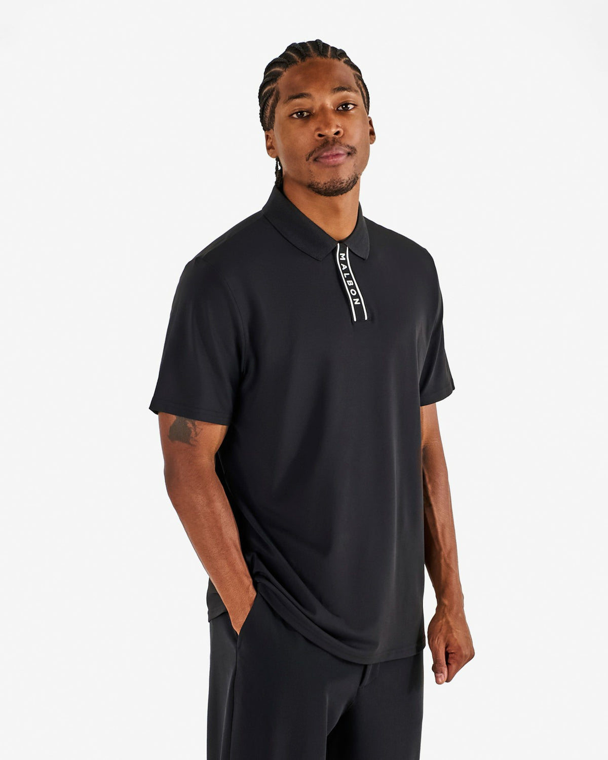 Malbon Block Placket Polo - Black