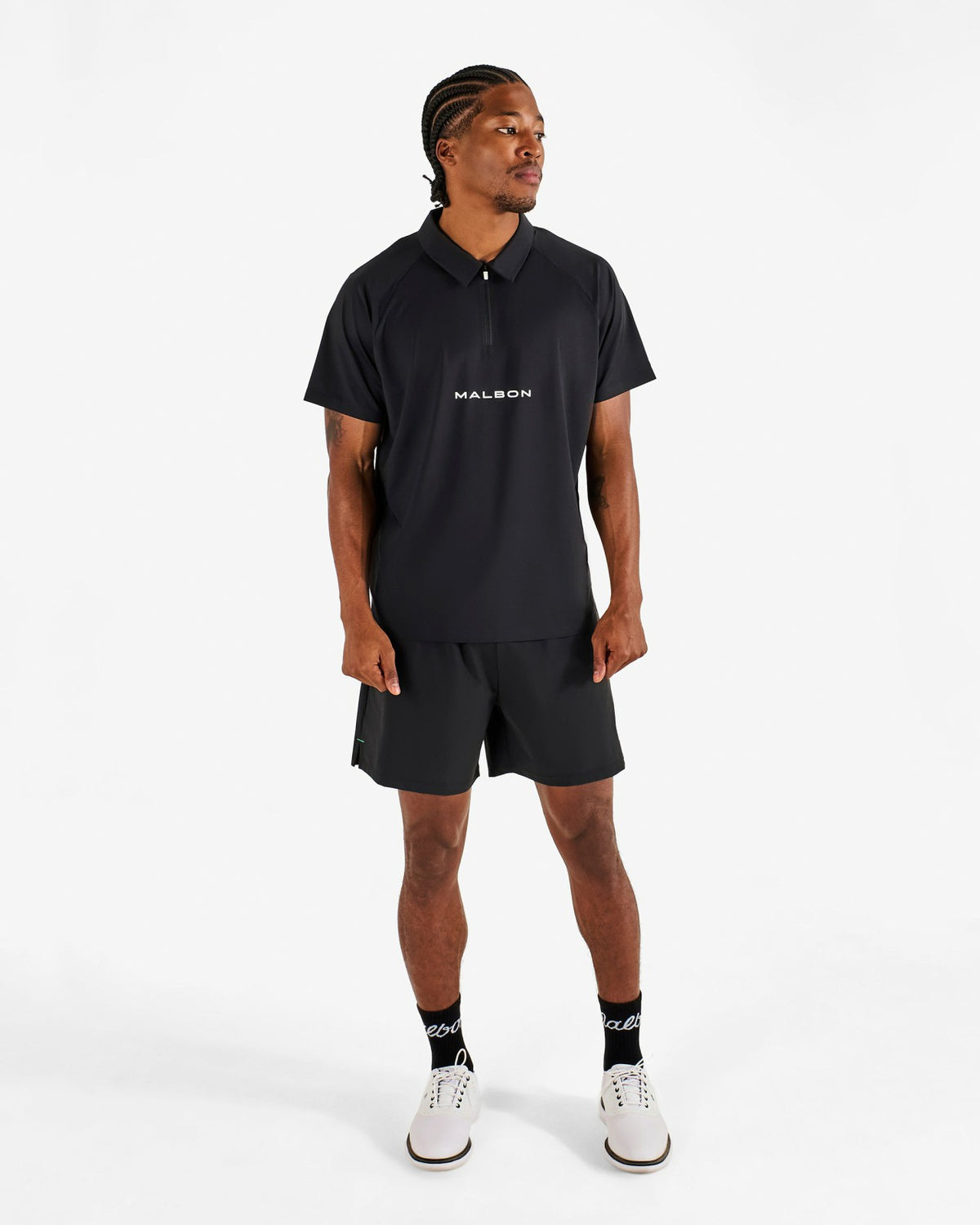 Malbon Performance Zip Raglan Polo - Black