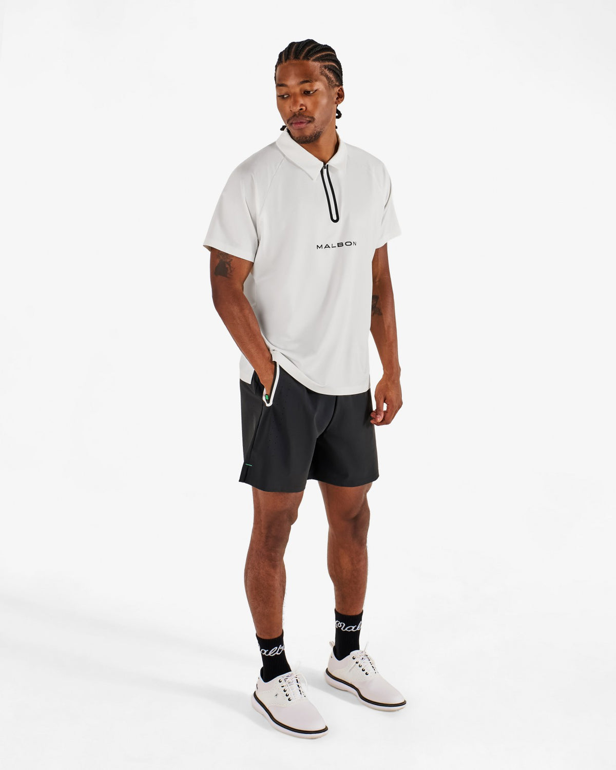 Malbon Performance Zip Raglan Polo - White