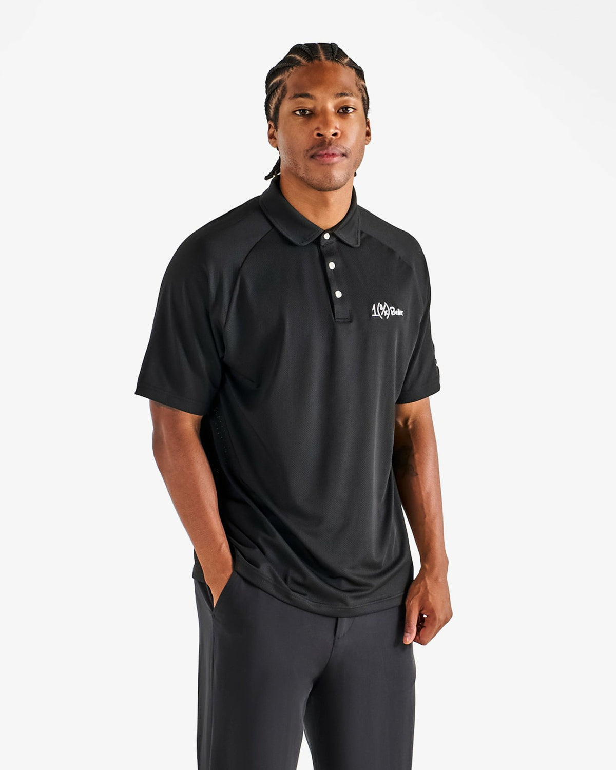 Malbon Ak 1% Raglan Sleeve Mesh Polo - Black