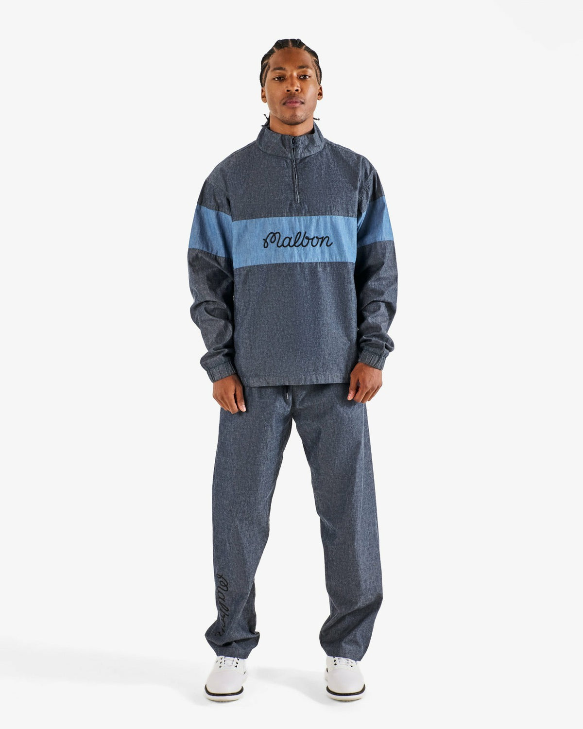 Malbon Gdc Denim Quarter Zip - Navy