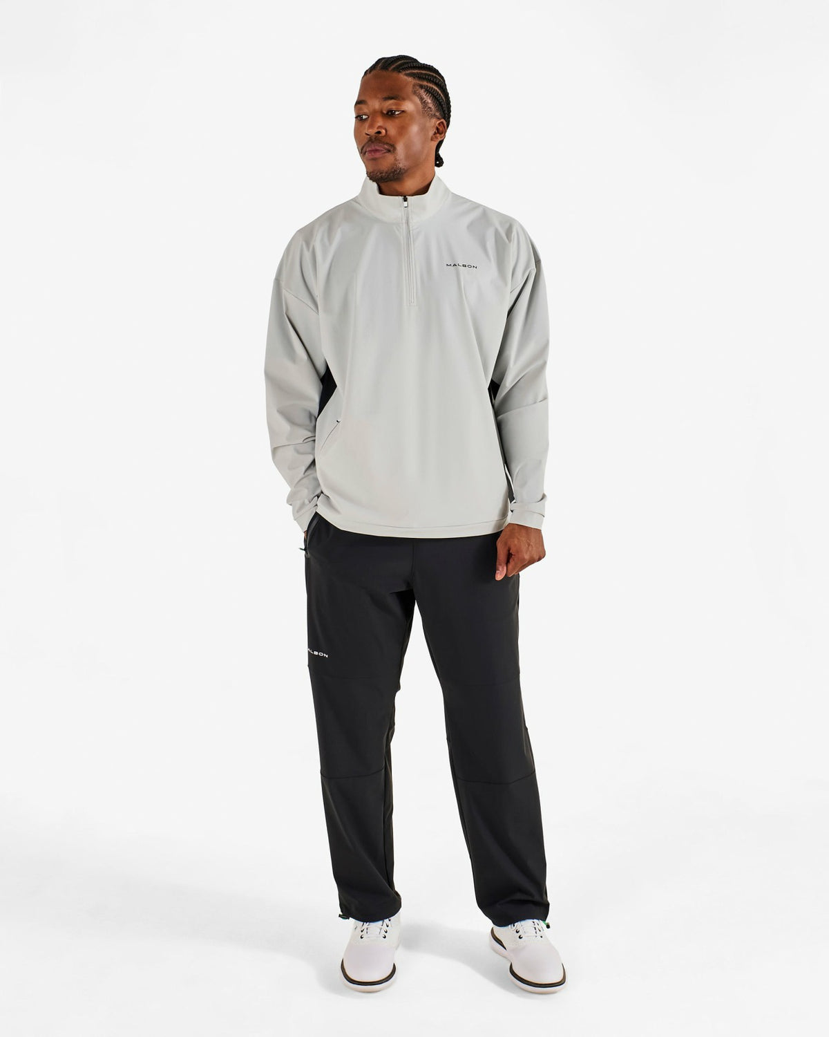 Malbon Performance Quarter Zip Shell Pullover - Silver / Black