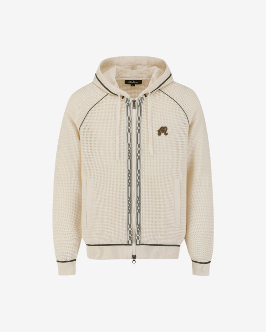 Malbon Studio Seoul Crochet Knit Full-Zip Hoodie - Cream