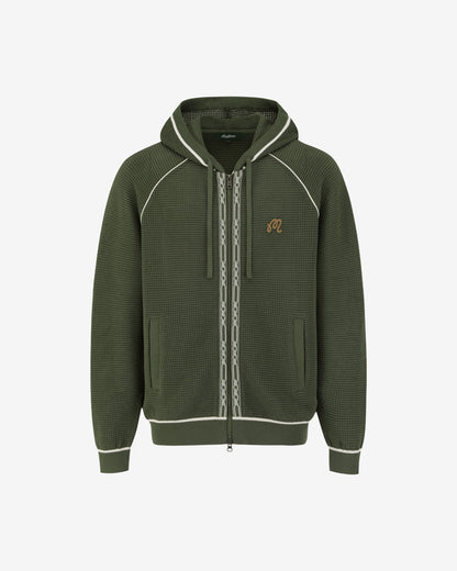 Malbon Studio Seoul Crochet Knit Full-Zip Hoodie - Dark Green