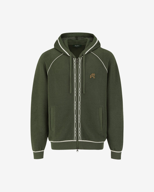 Malbon Studio Seoul Crochet Knit Full-Zip Hoodie - Dark Green