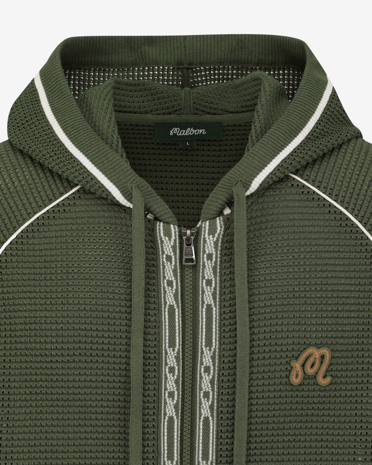 Malbon Studio Seoul Crochet Knit Full-Zip Hoodie - Dark Green