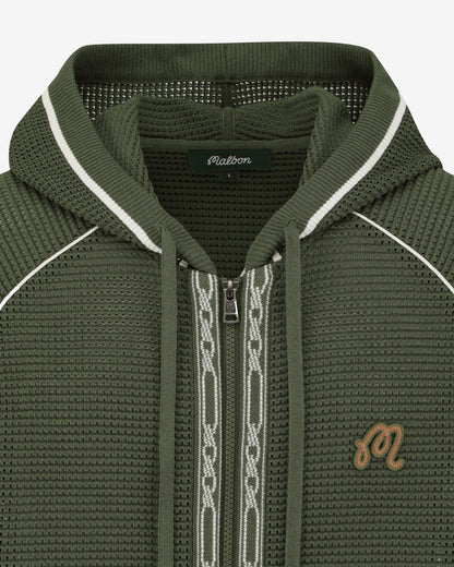Malbon Studio Seoul Crochet Knit Full-Zip Hoodie - Dark Green