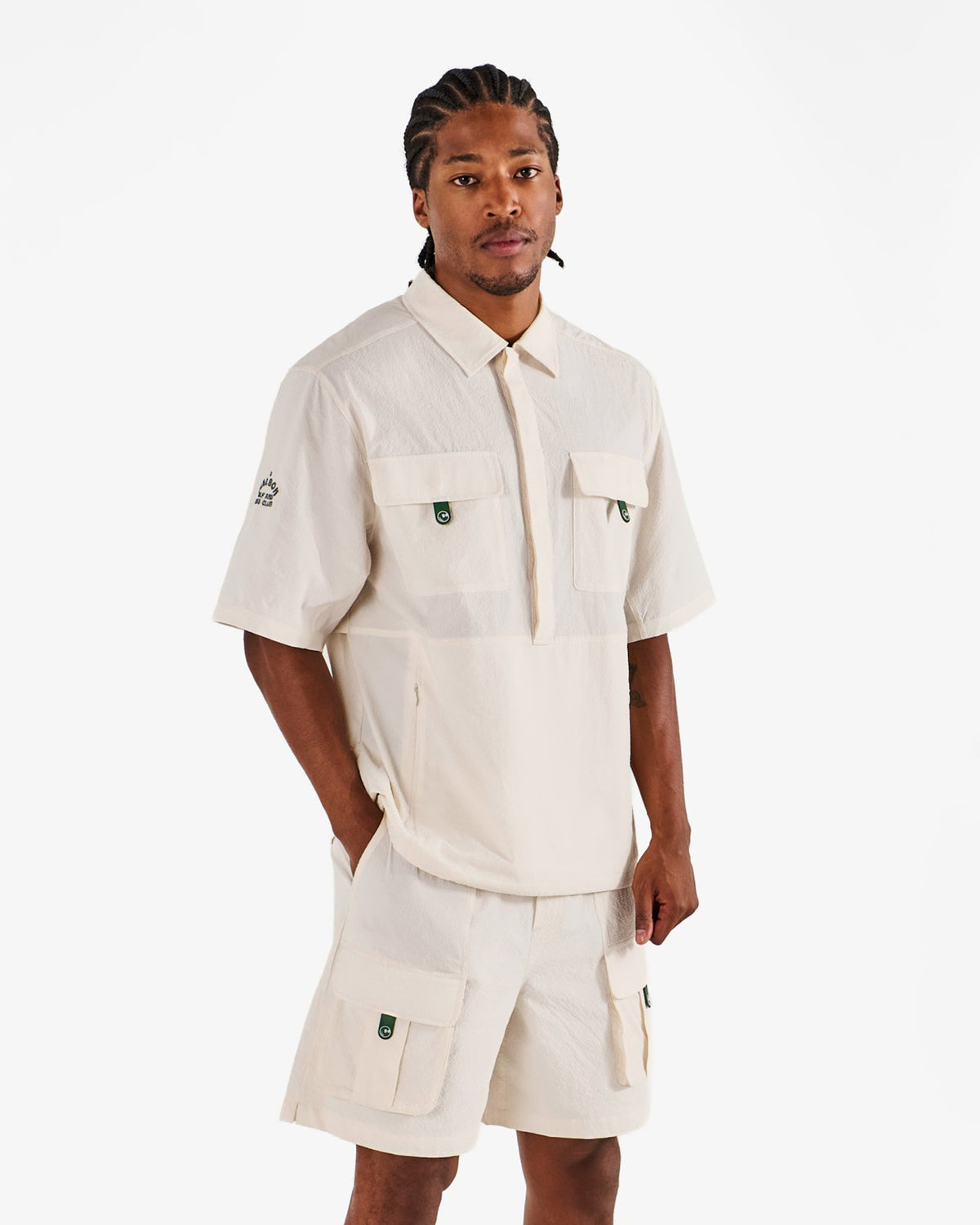 Malbon Bass Club Seersucker Windshort - Ivory