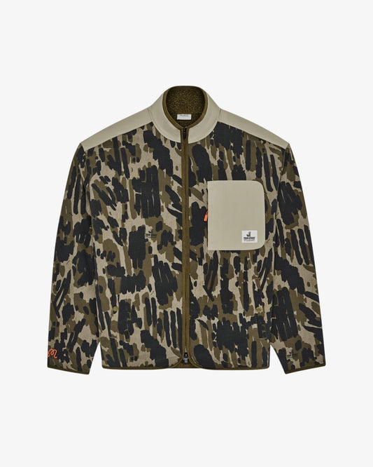 Malbon Tour Divot Camo Sherpa Jacket - Bark Camo